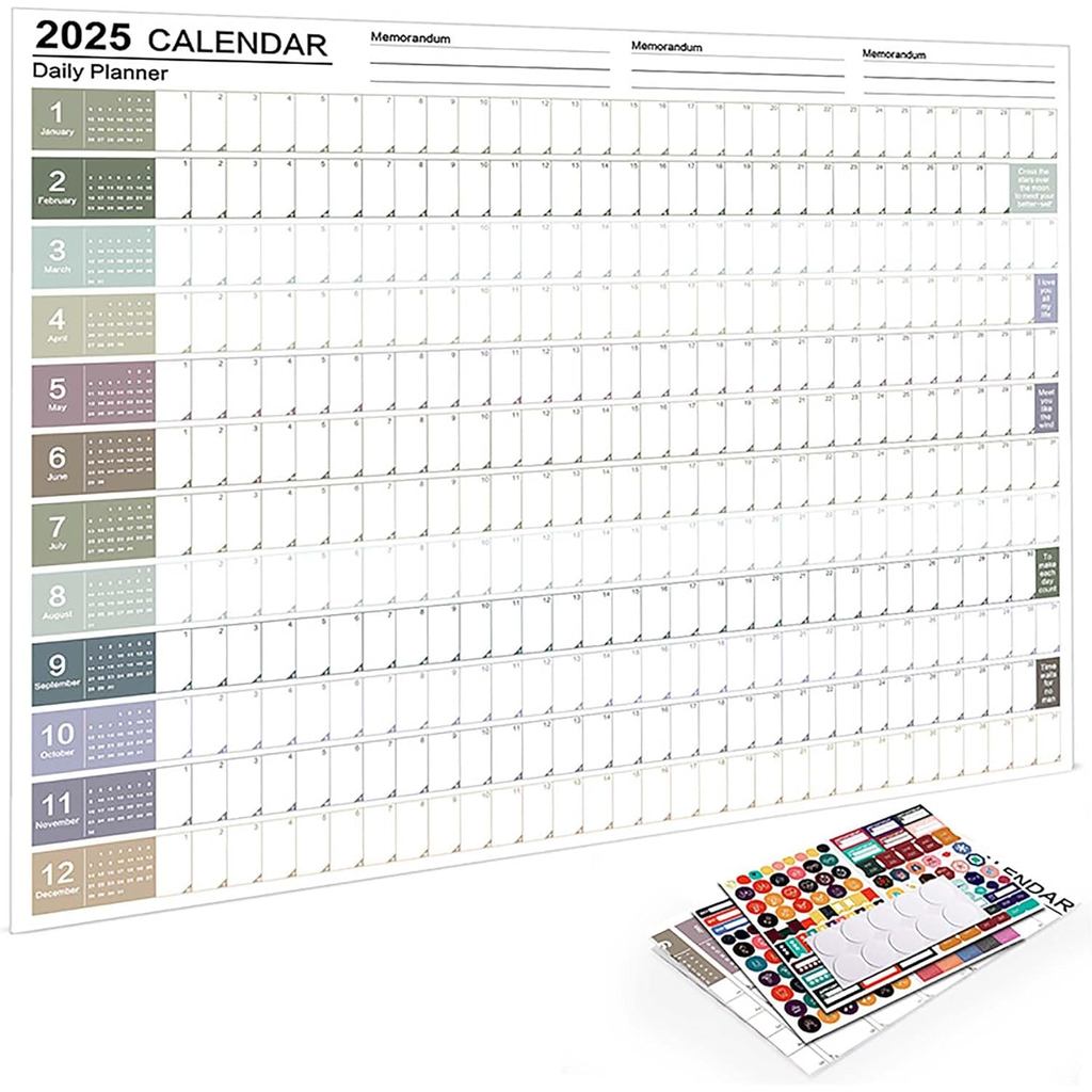 Reofrey 2025 Yearly Planner Schedule ปฏิทินเต็มปี One Page, 29.2" X 20.7" ปฏิทินผนังขนาดใหญ่รอบประจํ
