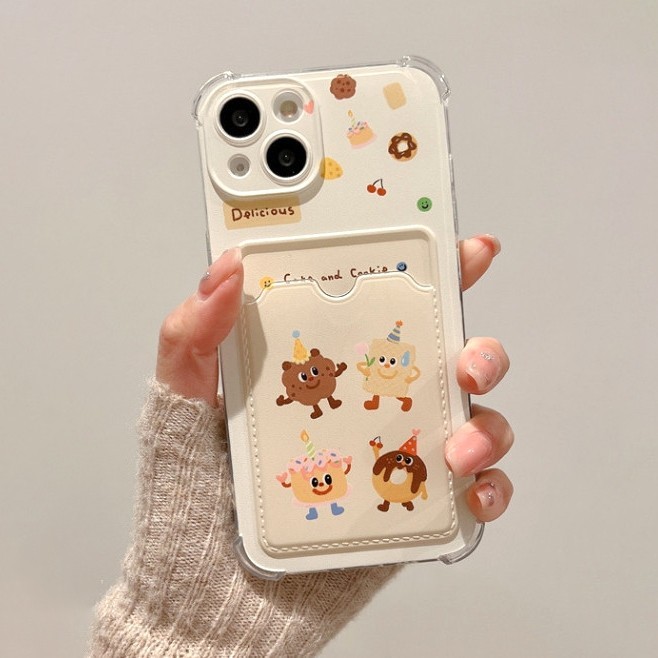 IPHONE Cute Cake Silicone Card Holder Case กันกระแทก ป้องกันสีส้ม - iP 7/8/Plus/X/XS/XR/11/12/14/15/