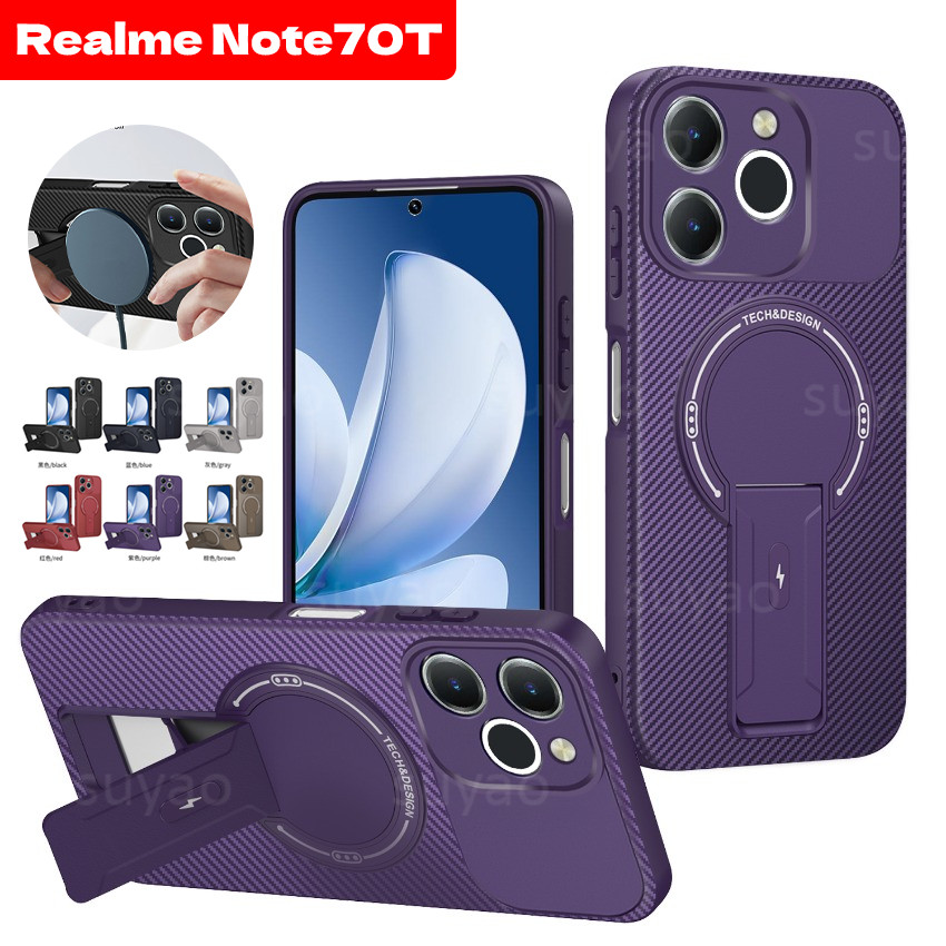 สําหรับRealme Note 70 70T 2025 คาร์บอนไฟเบอร์ผู้ถือแม่เหล็กเคสโทรศัพท์ปลอกNote70 Note70T RealmeNote70 เกราะกันกระแทกป้องกันปกหลัง