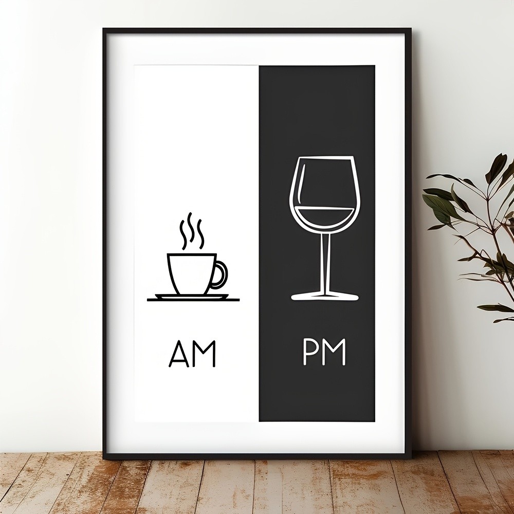 Charming 30.48x40.64 ซม.Framelessการ์ตูนArtโปสเตอร์-AM/PM Coffee & Wineภาพประกอบ,ผ้าใบตกแต่งผนังสําหรับบ้าน,ห้องนอน,ห้องครัว,นั่งเล่น,ห้องน้ํา,คาเฟ่,สํานักงาน-Uniqu