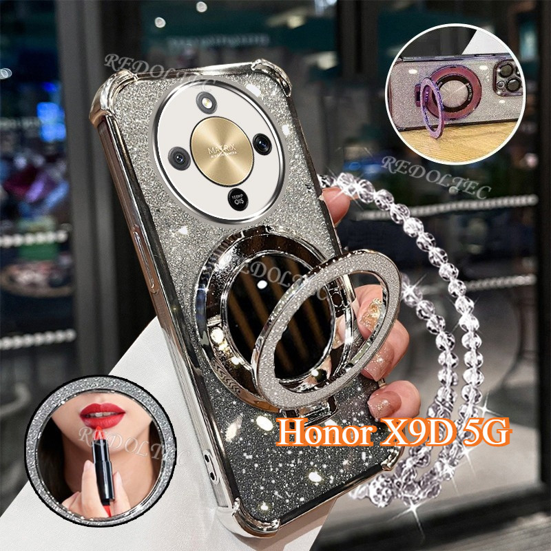 ZXCA กรณี Honor X9D 5G สี่มุมกันกระแทก HonorX9D Glitter เคสโทรศัพท์สไตล์ใหม่เลนส์รวมทุกอย่างหรูหรา High-End กระจกหญิงวงเล็บแม่เหล็กกันกระแทก