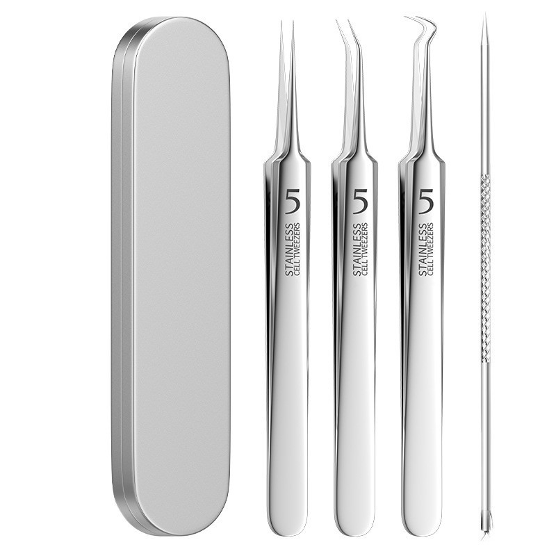 แหนบรักษาสิว 4 ชิ้น/เซ็ต, คลิปเซลล์ที่คมชัดเป็นพิเศษสําหรับการกําจัดสิวหัวดํา, เครื่องมือความงามที่มีความแม่นยํา - รูปที่ 7