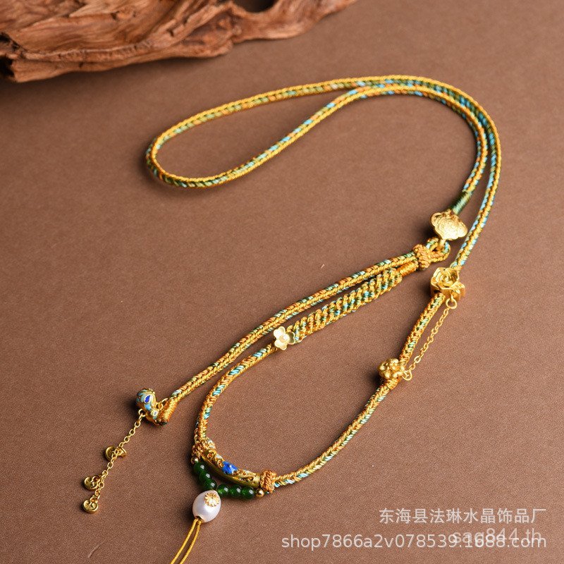 HAND-Hangable HAND-Painted Amulet ทอสไตล์ชาติพันธุ์คอแขวน Thang การ์ดสร้อยคอเชือก Tying ฐานเล่นจี้ R