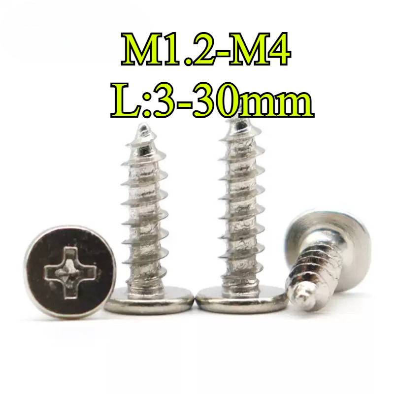 Nickel-Plated Cross Flat Head Self-Tipping M1.2/M1.4/M1.7/M2/M2.3/M2.6/M3/M3.5/M4 * L4-30mm (HJX-VN)