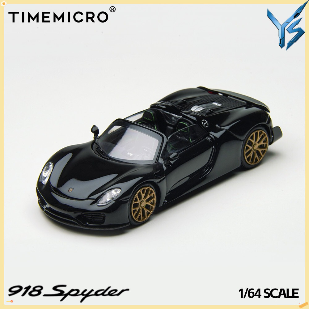 TimeMicro 1:64 918 Spyder สีดําและสีทองทาสีโมเดลรถโลหะผสมคอลเลกชันของขวัญ