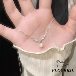 PLOYBRIL สร้อยคอมุกแบบเพทาย สไตล์เกาหลี สำหรับผู้หญิง สีเงิน พร้อมเป็นของขวัญวันเกิด X015