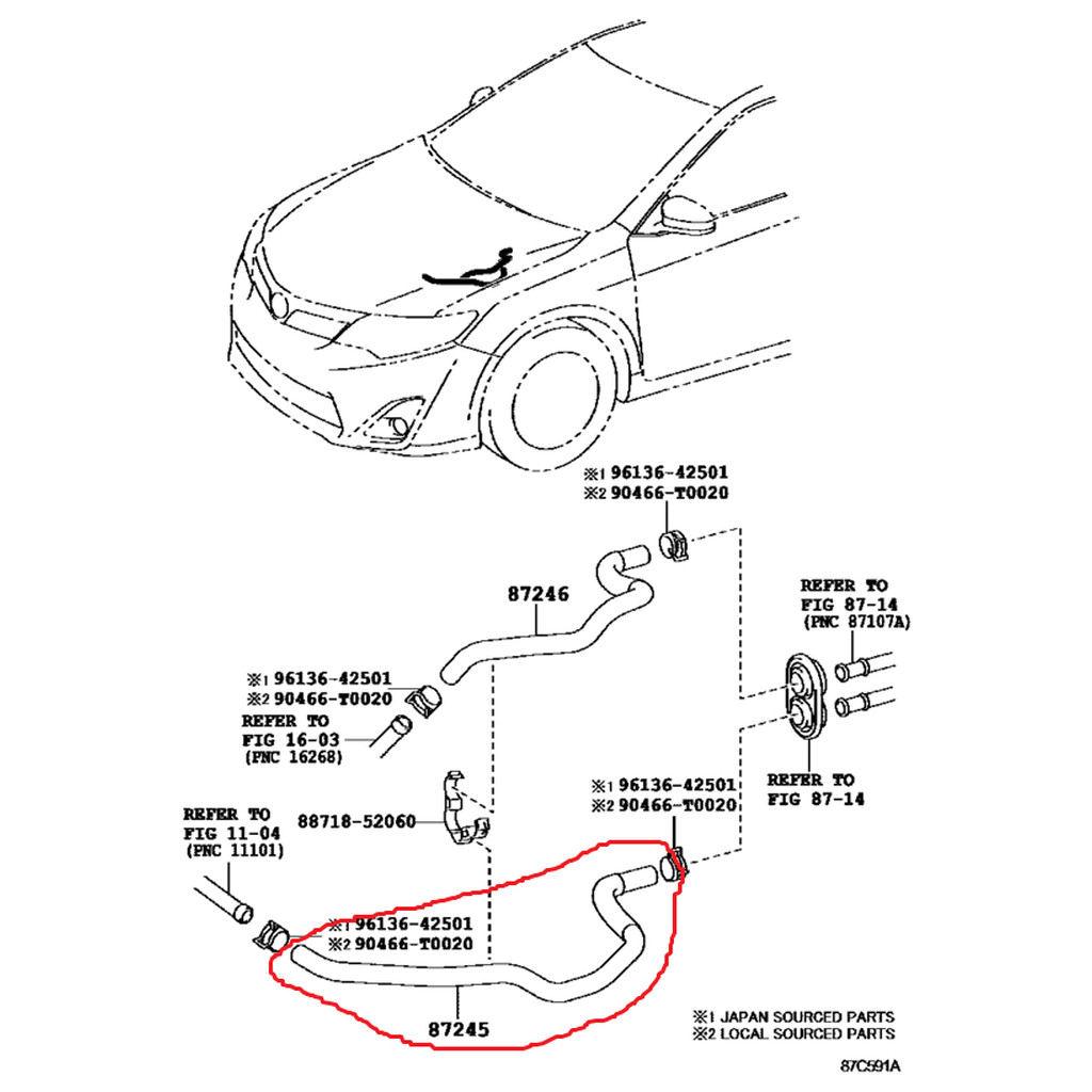ท่อยางข้างเครื่อง ฮีตเตอร์ TOYOTA CAMRY ASV50 ASV51 AVV50 2012-2018 2AR 2.5 2AR-FXE 2.5 Hybrid