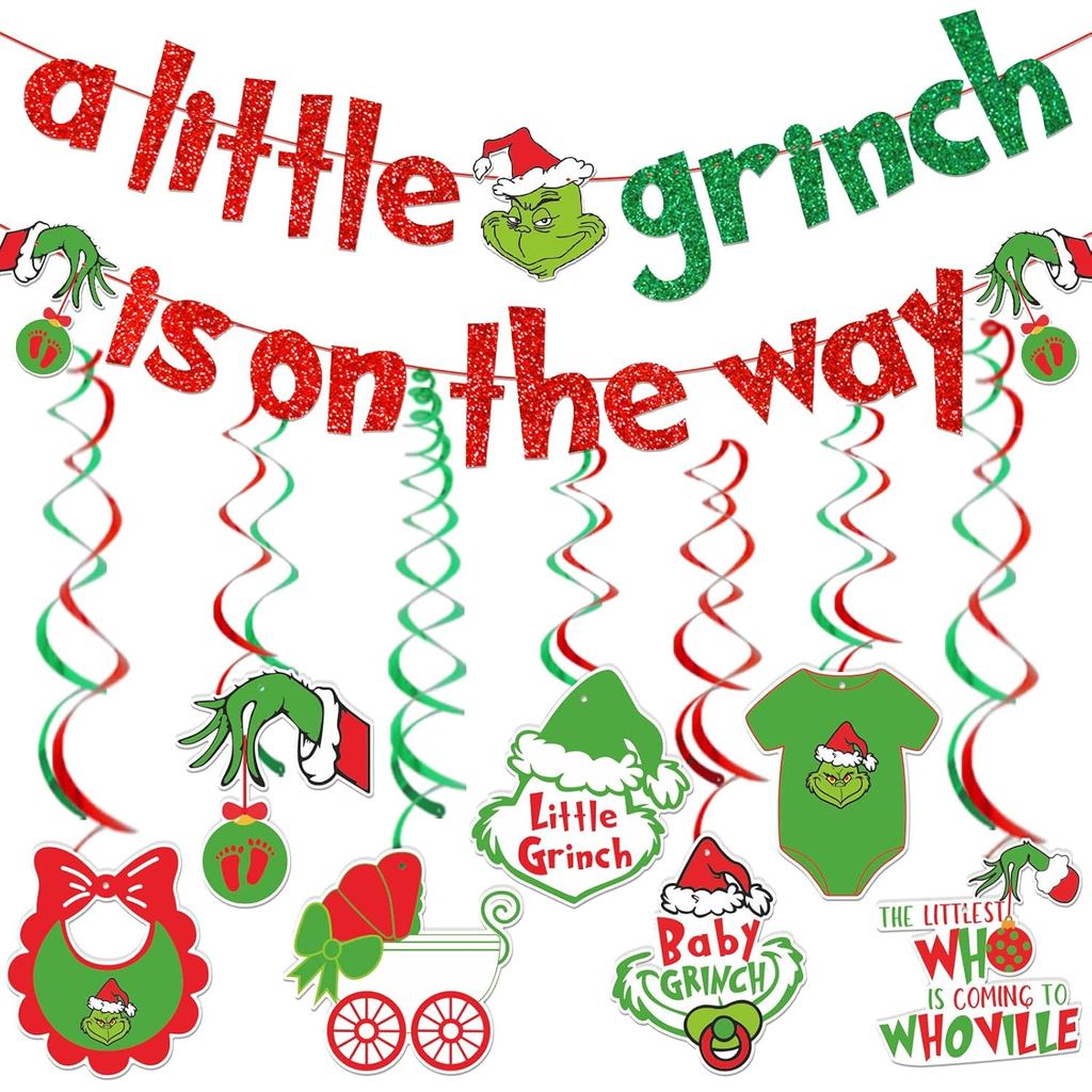 A Little Christmas is On The Way Banner Green Monster Baby Shower Decorations Green Monster Baby Sho