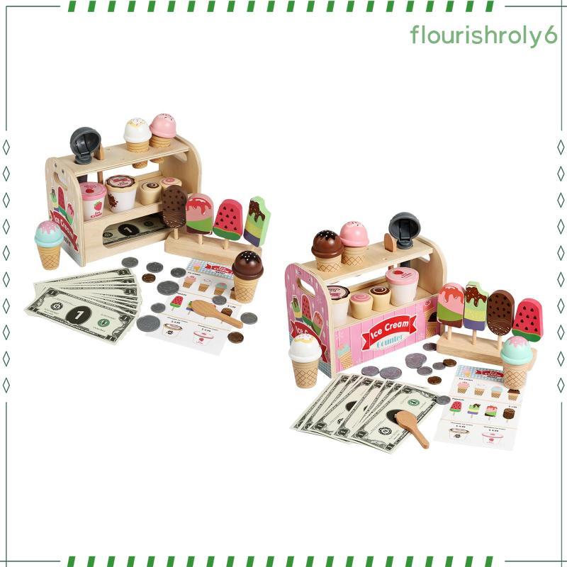 [fleurishroly6] ไม้ไอศกรีมของเล่นของเล่นเพื่อการศึกษาเด็กเล่น Store อุปกรณ์ครัว Ice Cream Counter Pl