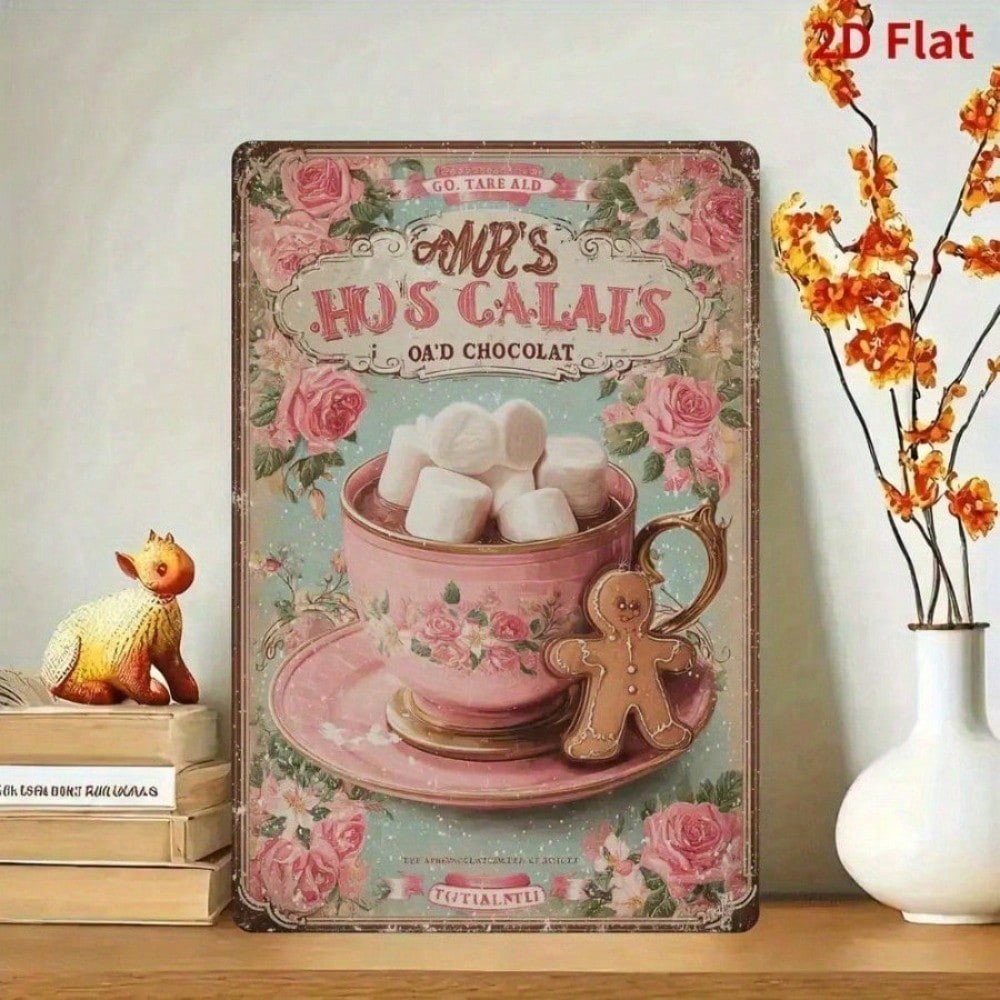 HELLOYOUNG 2D Vintage Christmas Tin Art Print - 20x30cm Coffee & Gingerbread Man Wall Decor สําหรับห