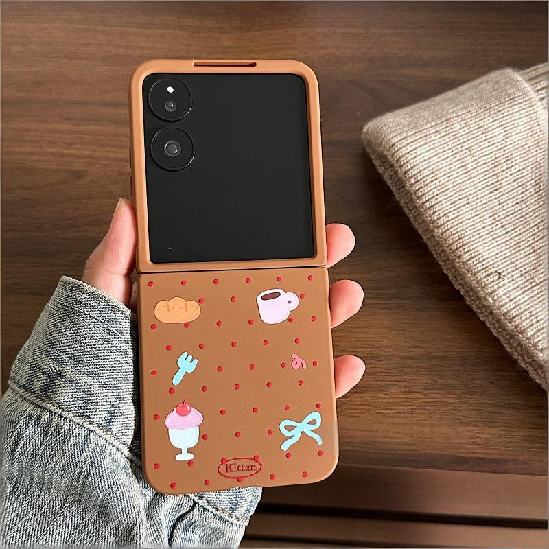 Ready ใหม่สําหรับ Samsung Galaxy Z Flip 5 เคสโทรศัพท์ Flip6 Polka Dot Coffee เคสโทรศัพท์ Flip7 Matte
