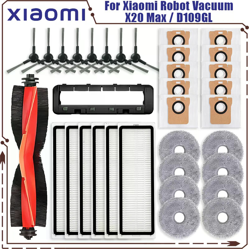 สําหรับ Xiaomi Robot Vacuum X20 Max / D109GL อุปกรณ์เสริมชิ้นส่วนแปรงหลักแปรงด้านข้าง Hepa Filter Mop ผ้าถุงเก็บฝุ่นเปลี่ยน