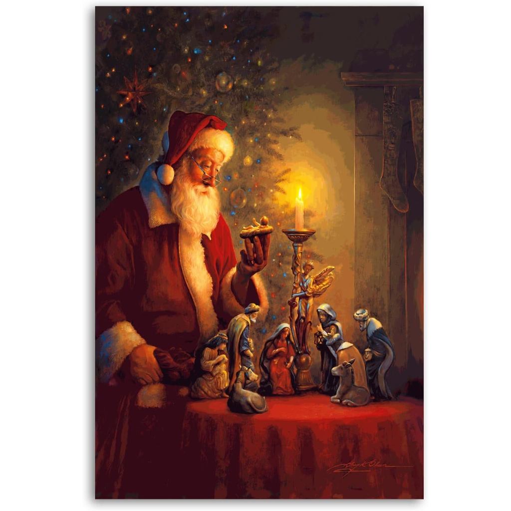 Christmas Santa Claus And Nativity Scene Poster Decorative Painting Canvas Wall Art Living Room Post