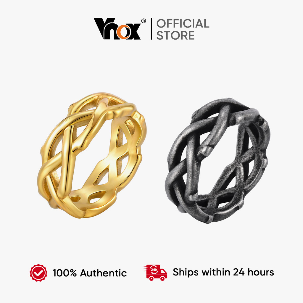 Vnox Men Stainless Steel Thorn Chain Ring for Men Boy,Gold/Vintage Gray/Silver Celtic Knot Design Band