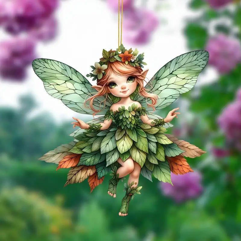 ใหม่น่ารักสีเขียวเสื้อผ้านางฟ้าจี้อะคริลิข้ามพรมแดนแบนภายในกระจกมองหลังตกแต่งพวงกุญแจจี้ 0ZPW