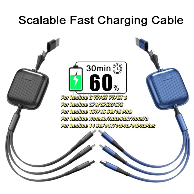 KAIYUE 100W usb A/C ถึง typec สองลากสามสายเคเบิลข้อมูลกล้องส่องทางไกลโทรศัพท์มือถือสายชาร์จเร็วสําหร