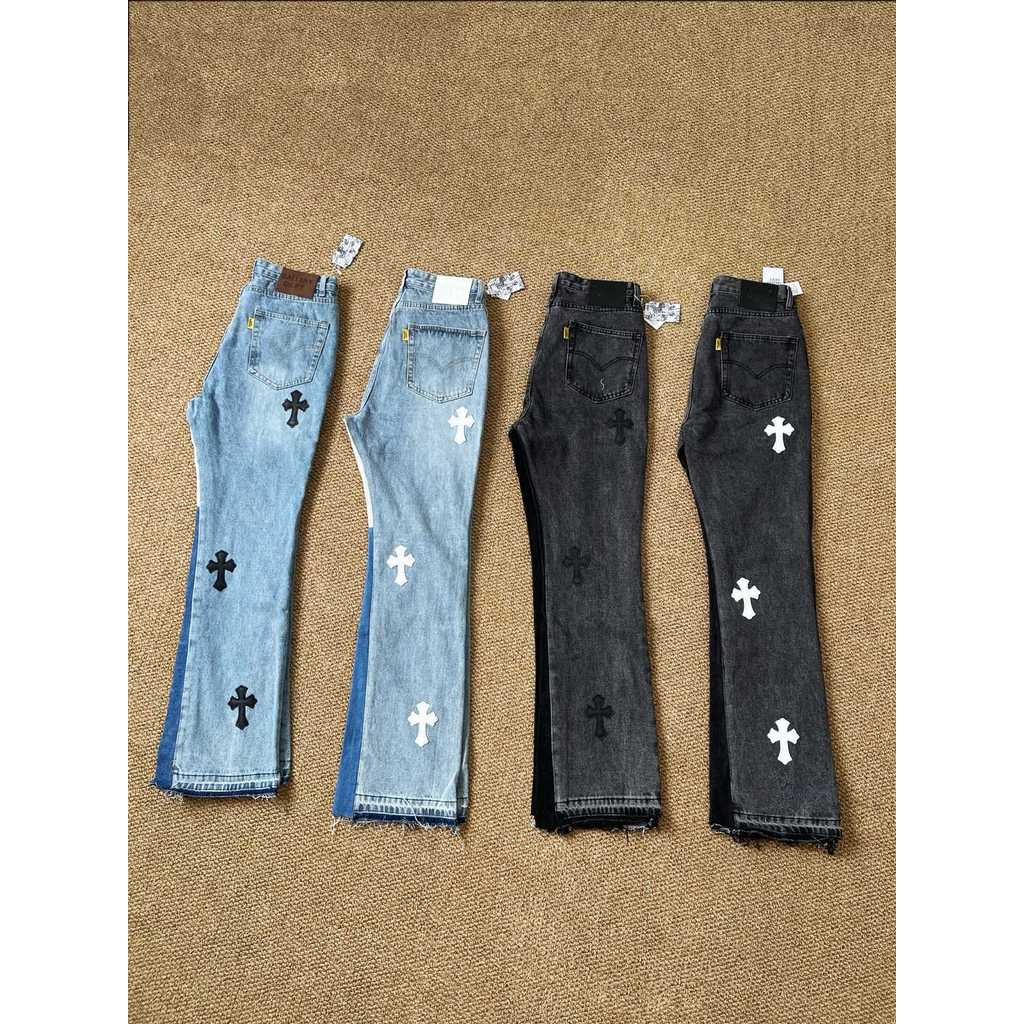 E7DS Chrome Hearts Cross Patchwork Snowflake Texture Jeans cleanfit Style