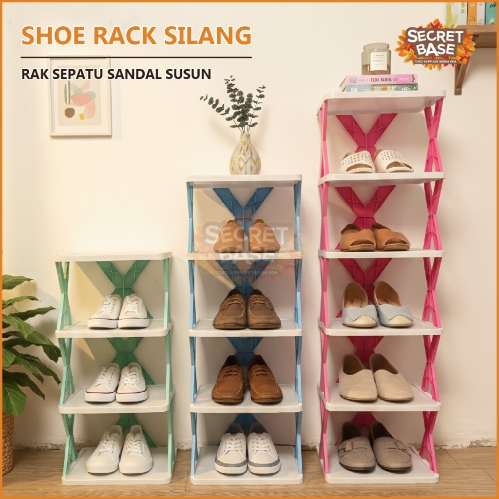 CROSS SHOE RACK - Stackable SHOE RACK / รองเท้าแตะพลาสติก RACK / Cross SHOE RACK X / อเนกประสงค์