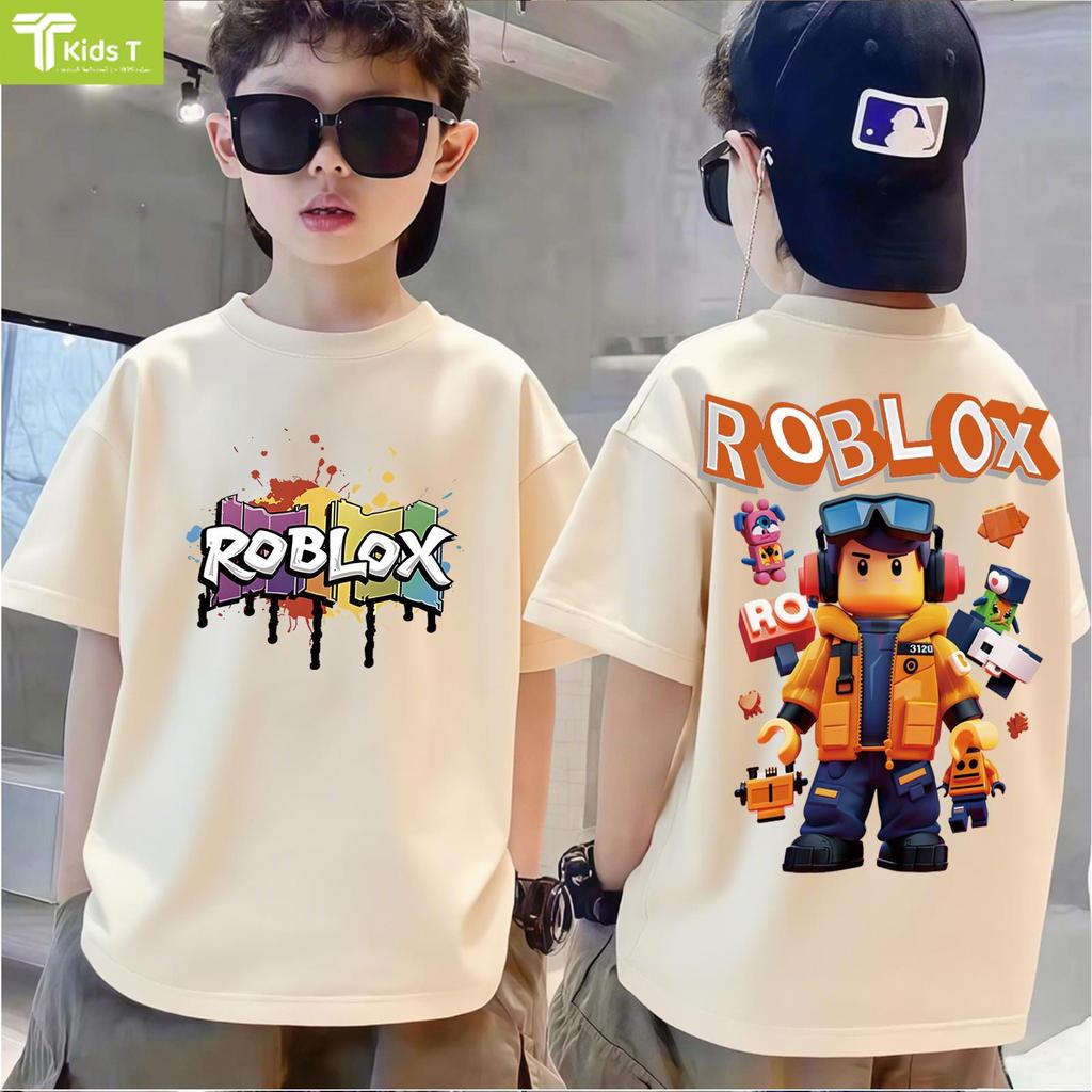 เสื้อยืดแขนสั้นสำหรับเด็กสไตล์เกาหลีแฟชั่นเทรนด์ลาย Roblox จากร้าน Kids T เนื้อผ้าโซโรนา เหมาะสำหรับเด็กชายหญิง
