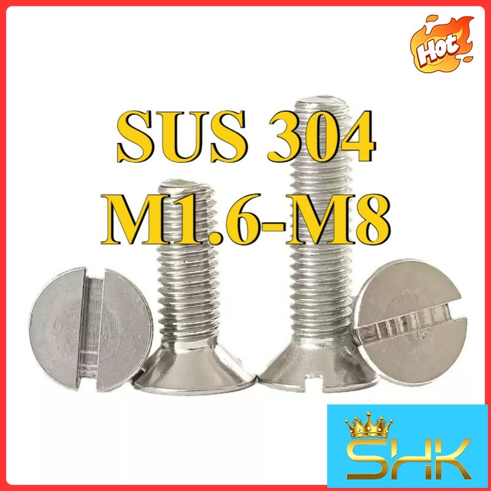 GB68 304 สแตนเลส one-word slot สกรูหัวจม slotted สกรูหัวแบน M1.6M2M2.5M3M4M5M6M8M10[SHK-FC]
