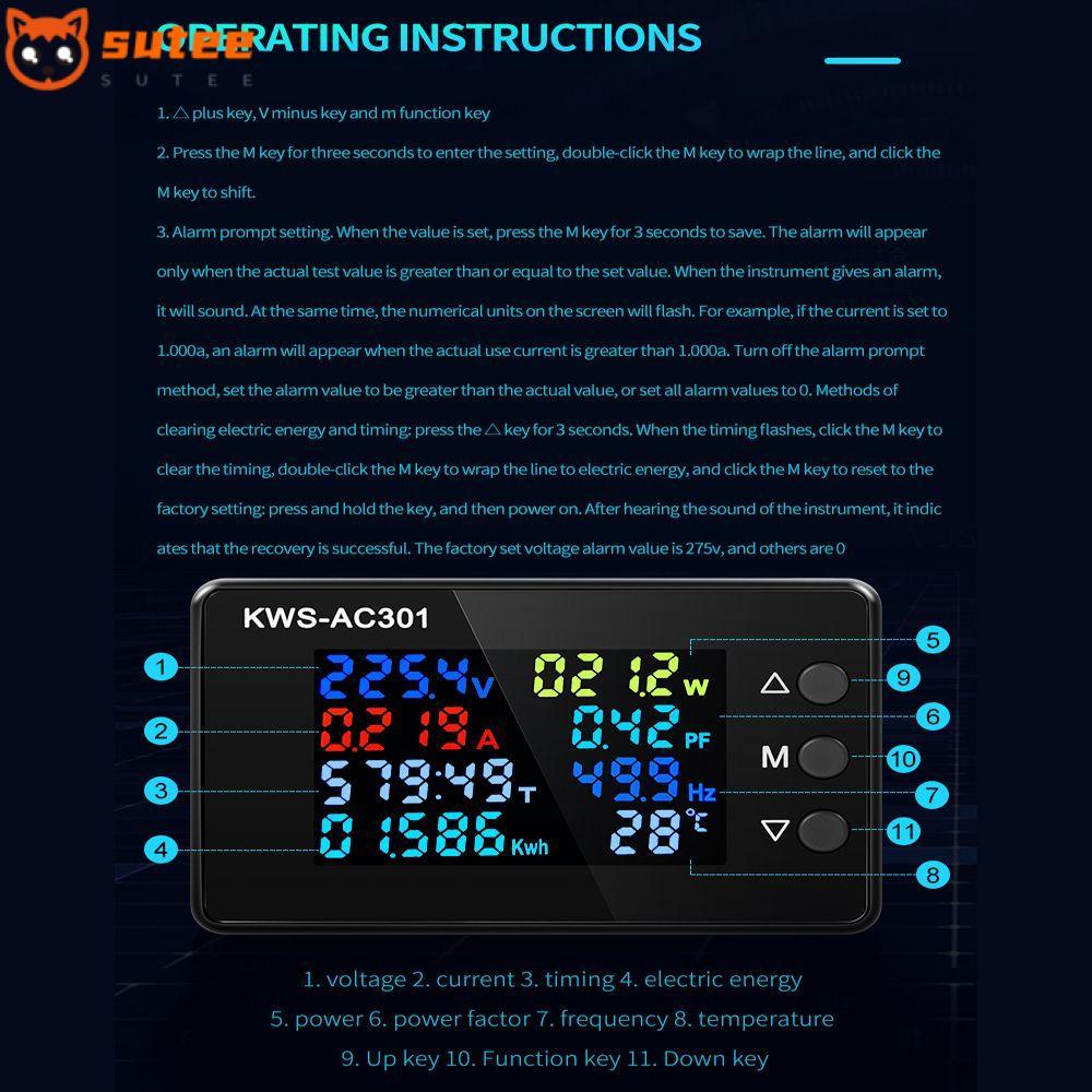 SUTEE AC Wattmeter KWS-AC301 0-100A LED Display Power Energy Meter