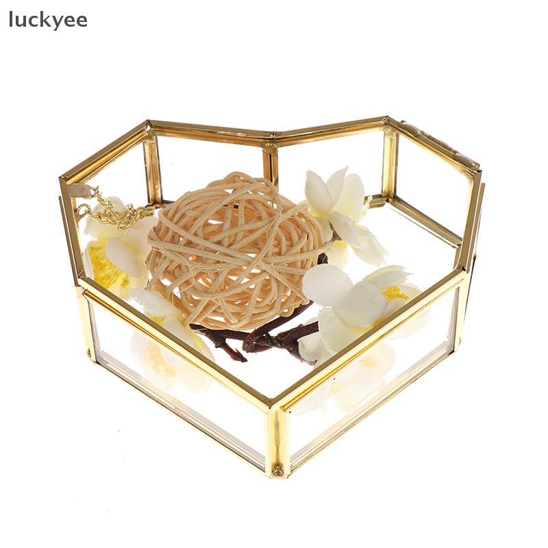 Luckyee Heart Shape Geometrical Glass กล่องเครื่องประดับกล่องแหวนแต่งงานแหวน Organizer Holder TQ