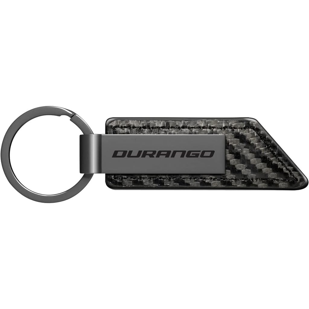 เข้ากันได้กับ Dodge Durango Gunmetal สีดําสีเทาแผ่นโลหะคาร์บอนไฟเบอร์เนื้อหนัง Key Chain