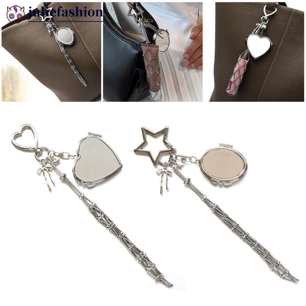 JULIEFASHION ลิปสติกเก็บกระเป๋าตาข่ายกระเป๋าจี้ผู้ถือลิปสติก Chic Metallic Finish ทุกวันพกพา Essenti