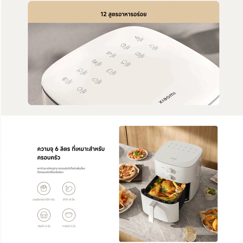 Xiaomi Air Fryer Essential 6L หม้อทอดไร้น้ำมัน | กำลังไฟ1550W | ทอดโดยไม่ต้องพลิกกลับ | 12สูตรอาหารอร่อย | ทอดด้วยลมร้อน thumbnail 9