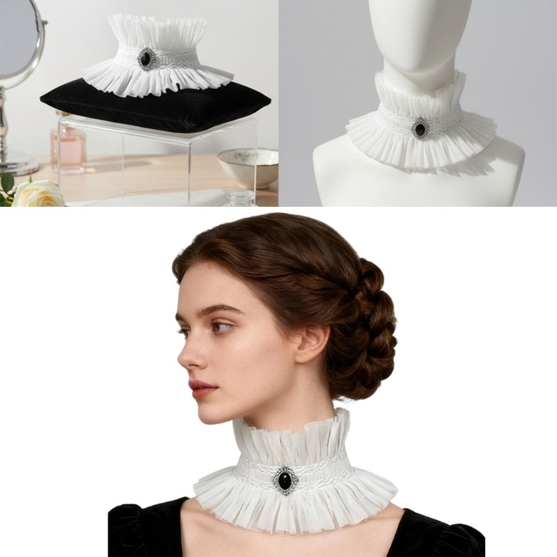 Mojito Victorian Punk ลูกไม้ตกแต่งคอขาตั้ง Ruffle COLLAR สําหรับปาร์ตี้ฮาโลวีนทุกวันกิจกรรม Dressing