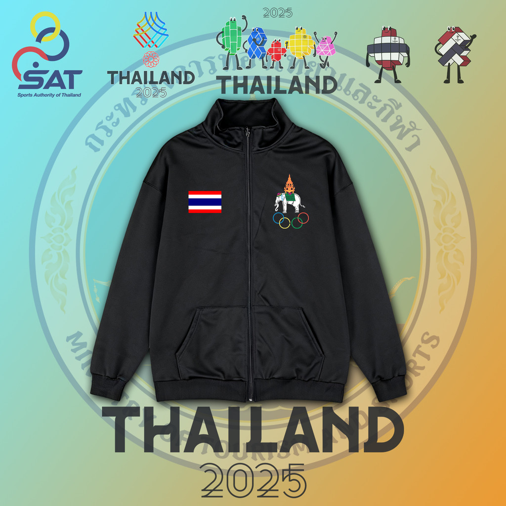 🥇M-3XL เสื้อคาร์ดิแกนคอตั้งแบบใหม่ เหมาะสำหรับใส่เล่นกีฬา，ผ้าฝ้ายสวมใส่สบาย，สวัสดีซีเกมส์ 2025，เชียร์ไทยในบ้านเรา #3