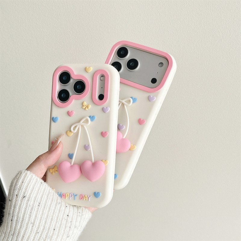 3D จี้รูปหัวใจซิลิโคนเคสโทรศัพท์สําหรับ iPhone 13 14 15 16 17 Pro Max ปลอกซิลิโคนอ่อนนุ่มฝาครอบป้องก