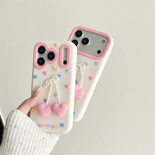 3D จี้รูปหัวใจซิลิโคนเคสโทรศัพท์สําหรับ iPhone 13 14 15 16 17 Pro Max ปลอกซิลิโคนอ่อนนุ่มฝาครอบป้องกันสําหรับ iPhone16Promax กรณี