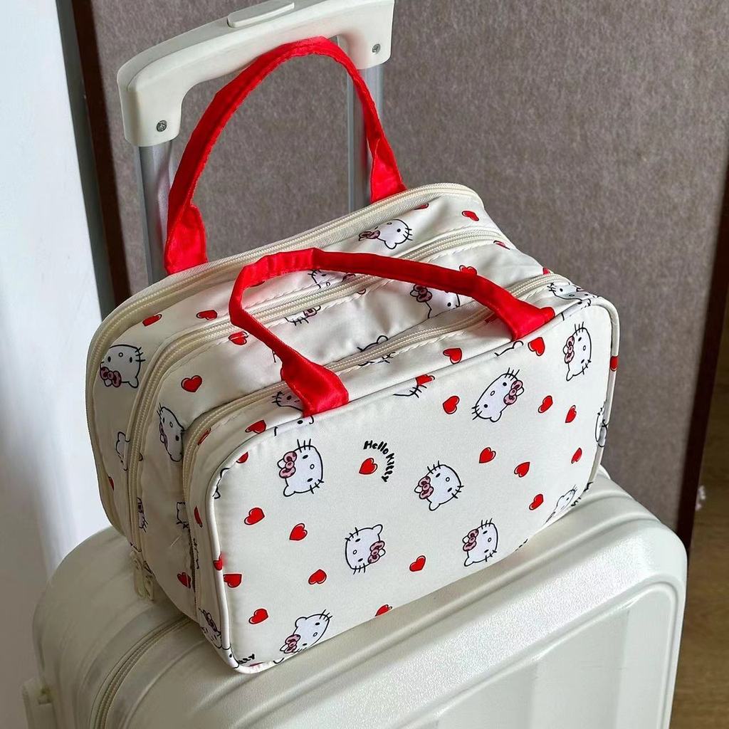 He helokity ความจุขนาดใหญ่สามชั้นแบบพกพากระเป๋าแป้งแบบพกพา Outing Travel Storage Bag
