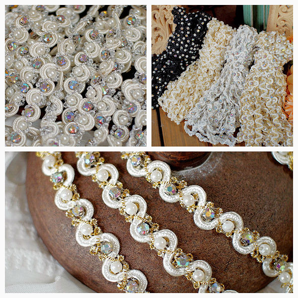 B b.Hand ลูกปัดลูกปัดเพชรสีสันสดใสริบบิ้นเสื้อผ้าอุปกรณ์เสริมลูกไม้ DIY สร้อยคอสายคล้องไหล่ Headdres