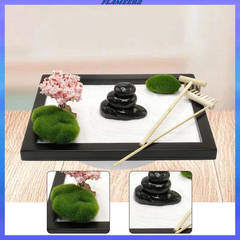 [Flameer2] Zen Garden ถาดทรายโต๊ะทํางานโต๊ะ Rock Garden Sandbox เครื่องมือ