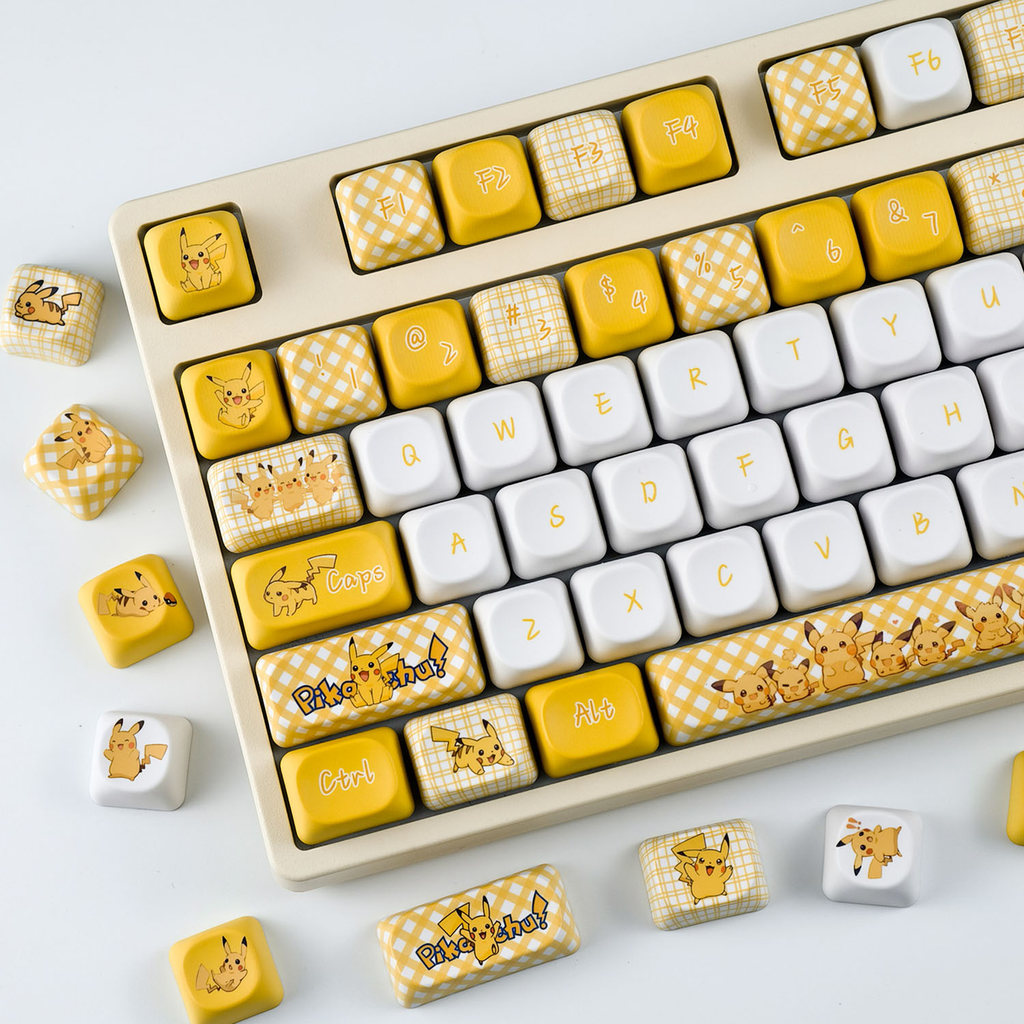 Pikachu Keycaps 130 คีย์ MOA โปรไฟล์ PBT Dye Sublimation Aula F75 F99 RK100 Mechanical Keycaps รอบกา