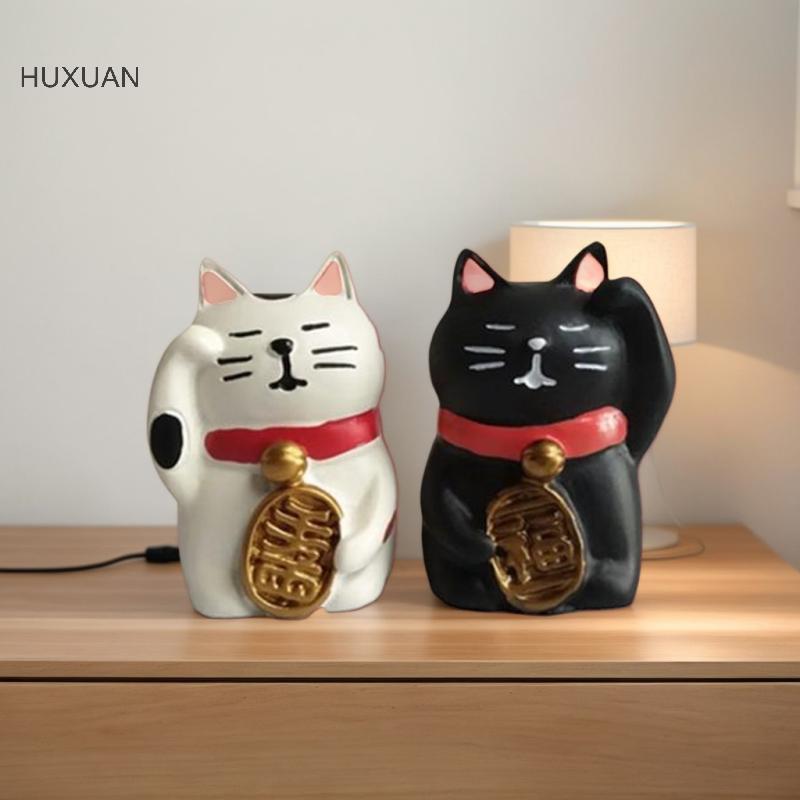 HUXUAN Cat ตุ๊กตาเรซิ่นขนาดเล็ก - ตกแต่งบ้านและอุปกรณ์ถ่ายภาพญี่ปุ่น Zakka RFT