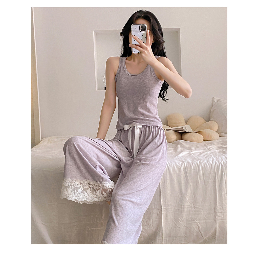 ชุดนอนสองชิ้น Geliao แบบลูกไม้มีแผ่นรองหน้าอก สวมใส่อง่ายและสะดวกสบายสำหรับอยู่บ้าน - รูปที่ 2