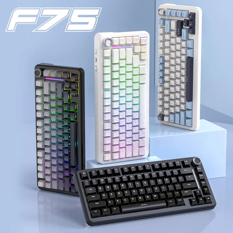 75% Hot Swap Gaming Keyboard ไร้สาย FREEWOL F75 RGB คีย์บอร์ดแบบกลไกพร้อมลูกบิดโลหะ AULA F75 รุ่นเดี