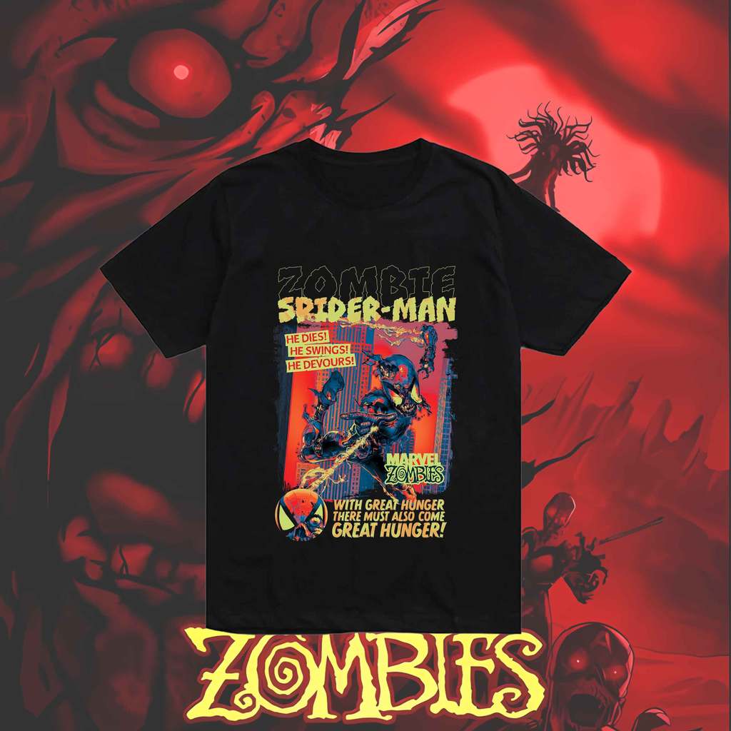 Zombie Apocalypse x Marvel Heroes T-Shirt | Horror Comic Style | เสื้อยืดยูนิเซ็กส์ ลายซูเปอร์ฮีโร่ซ