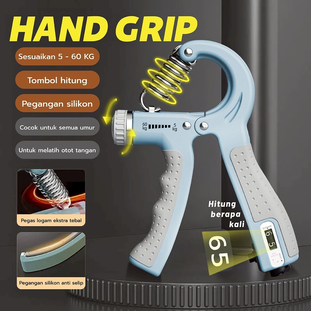 BG SPORT Hand Grip - Grip & Finger Strengthener พร้อมเคาน์เตอร์อัตโนมัติแบบปรับได้ 5-60 กก. กันลื่น
