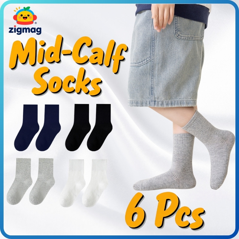 Local Shipboys Sock สําหรับเด็ก ถุงเท้าข้อกลาง(6 คู่)Cotton,Classic,Comfortable,สีดํา,สีขาว