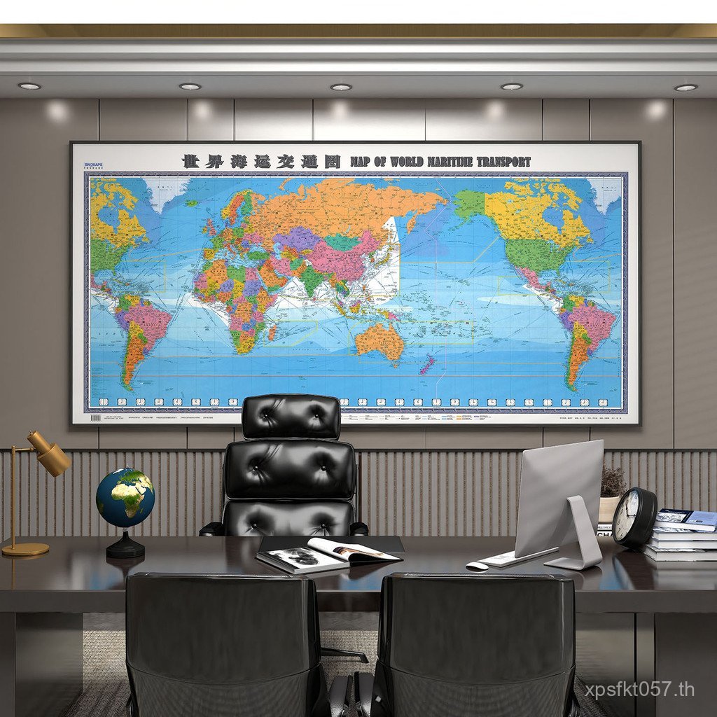 จีนภาษาอังกฤษภาพจิตรกรรมฝาผนังกรอบขนส่งทะเล Markable Port World ภาพวาดสํานักงาน Sailing Route แผนที่