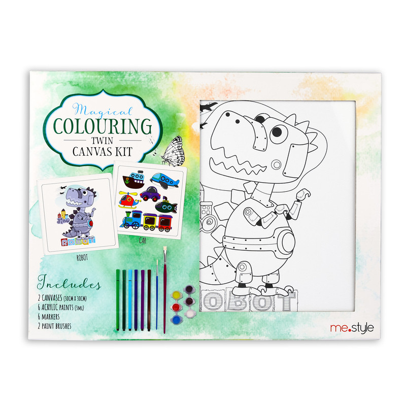 ME.STYLE ชุดระบายสีผ้าใบ ลายหุ่นยนต์ ยานพาหนะ รุ่น FKCV-05 (16 ชิ้น/ชุด)