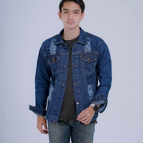 ZNINE STORE แจ็คเก็ตยีนส์ขาดผู้ชาย Original เสื้อแจ็คเก็ตผู้ชายขนาดพิเศษ