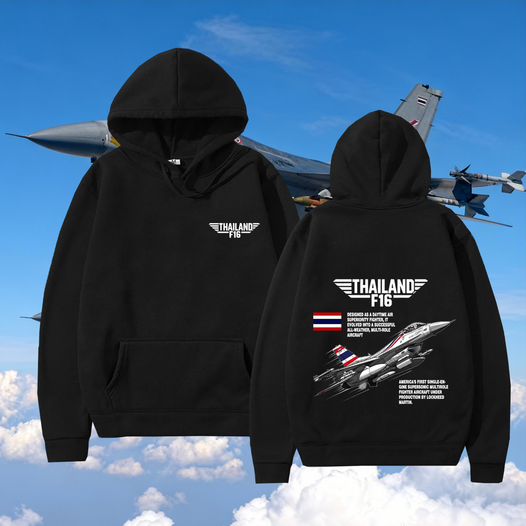 เสื้อฮู้ด " F-16 & JAS 39 " " F-16 FIGHTING FALCON "  เสื้อฮู้ดแขนยาวสำหรับผู้ชาย มีกระเป๋า