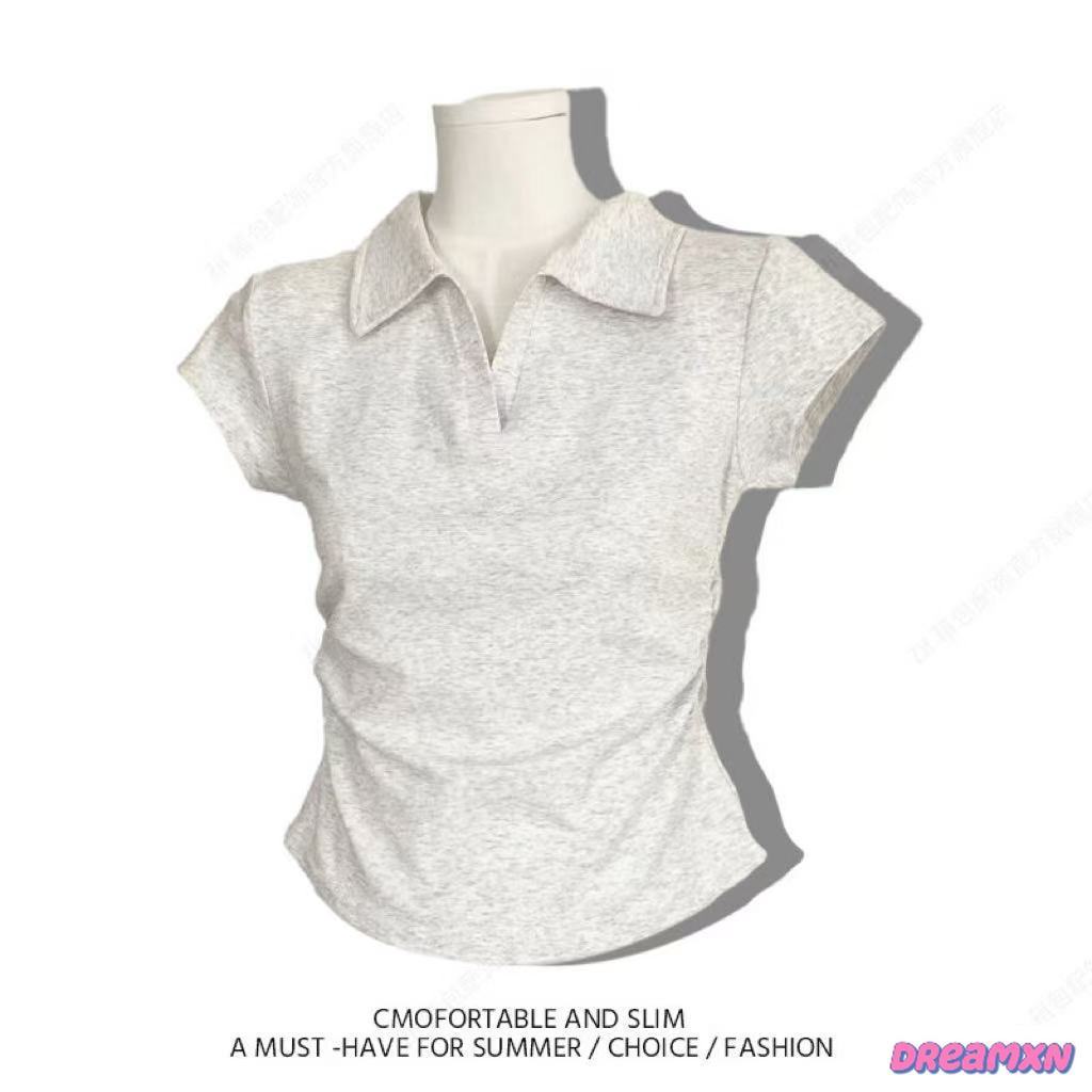 POLO Blouse เสื้อยืดแขนสั้นคอวีฤดูร้อนสําหรับผู้หญิงขนาดบวก