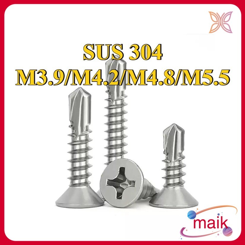 สกรูหัวเตเปอร์ ปลายสว่าน แฉก F+ สแตนเลส 304 Flat Head Phillip Self Drilling Screw SUS304 M3.9/M4.2/M