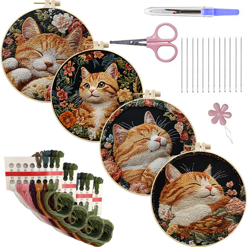 Original-Cross-Border สินค้าใหม่เย็บปักถักร้อย diy Cat Handmade ผ้าวัสดุแพคเกจชุด Creative Handmade เข็มด้ายภาษาอังกฤษฝึก